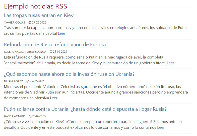 Ejemplo de noticias RSS