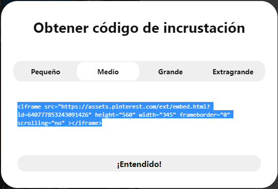 Obtener código de incrustación