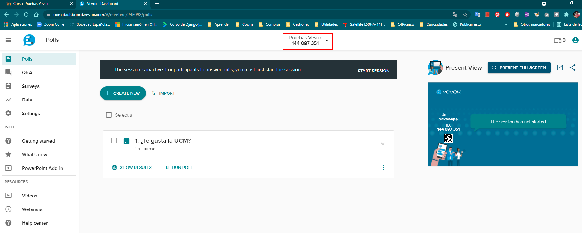 Sesión en Vevox